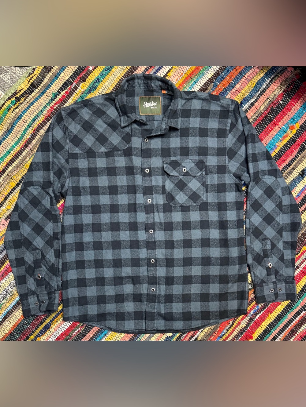Howler Bros Flannel Shirt Mens Large Gray Black Plaid Heavy Outdoors Hiking
